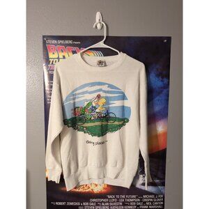 Suzy's Zoo 1988 White Graphic Vintage Sweater Women's Size M Going Places Bike